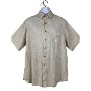 Basic Options Mens Basic Options Beige Short-Sleeve Button-Up Shirt Large